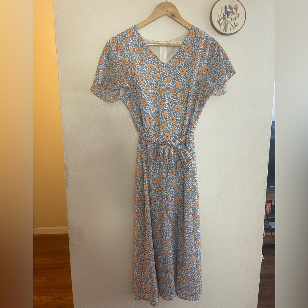 ROOLEE V-Neck Midi Dress in Light Blue with Poppy Floral Pattern